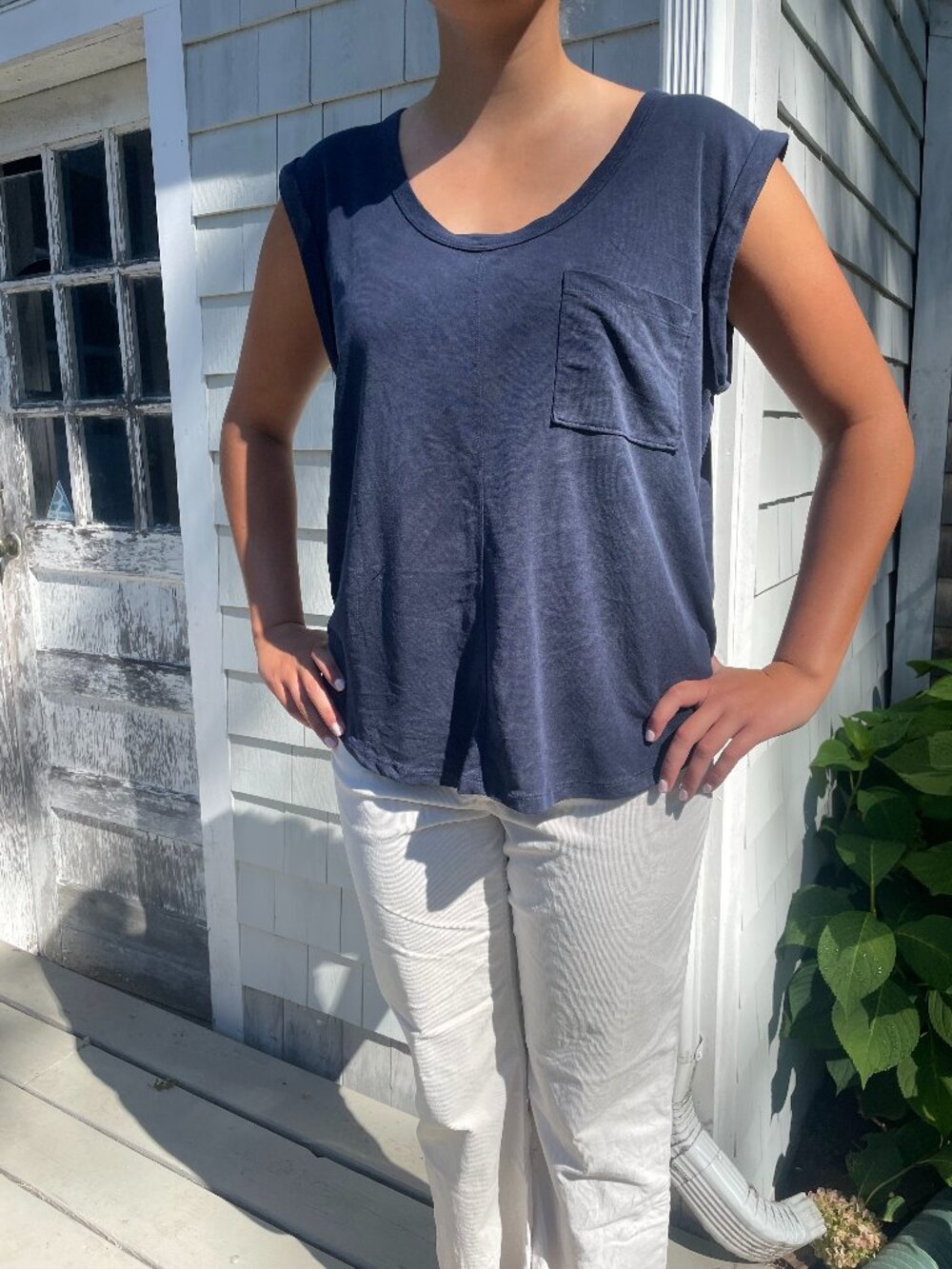Lou & Grey Sleeveless Scoop Neck Top, Navy, L